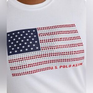 RHINESTONE U.S. Polo Assn. FLAG Scoop T-Shirt M